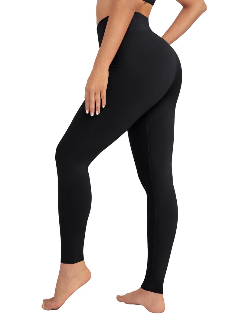 VALANDY Creamlush High Waisted Leggings for Women Stretch Tummy Control Athletic Workout Running Yoga Pants Black Plus Size - Image 1